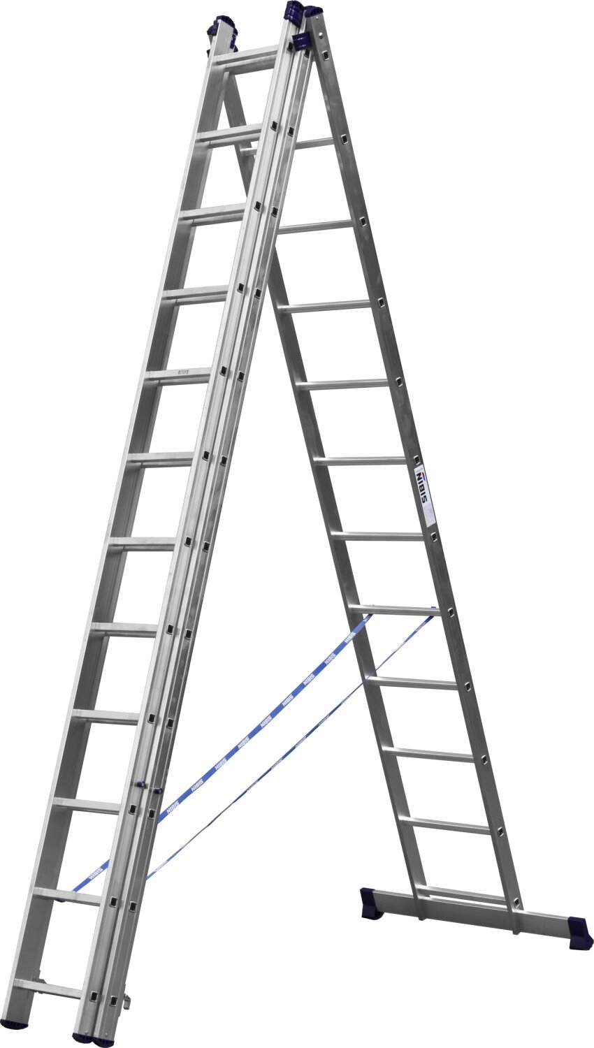 Трехсекционная лестница СИБИН, 12 ступеней, со стабилизатором, алюминиевая от компании ТД МЕЛОЧевка (товары для дома от метизов до картриджей) - фото 1