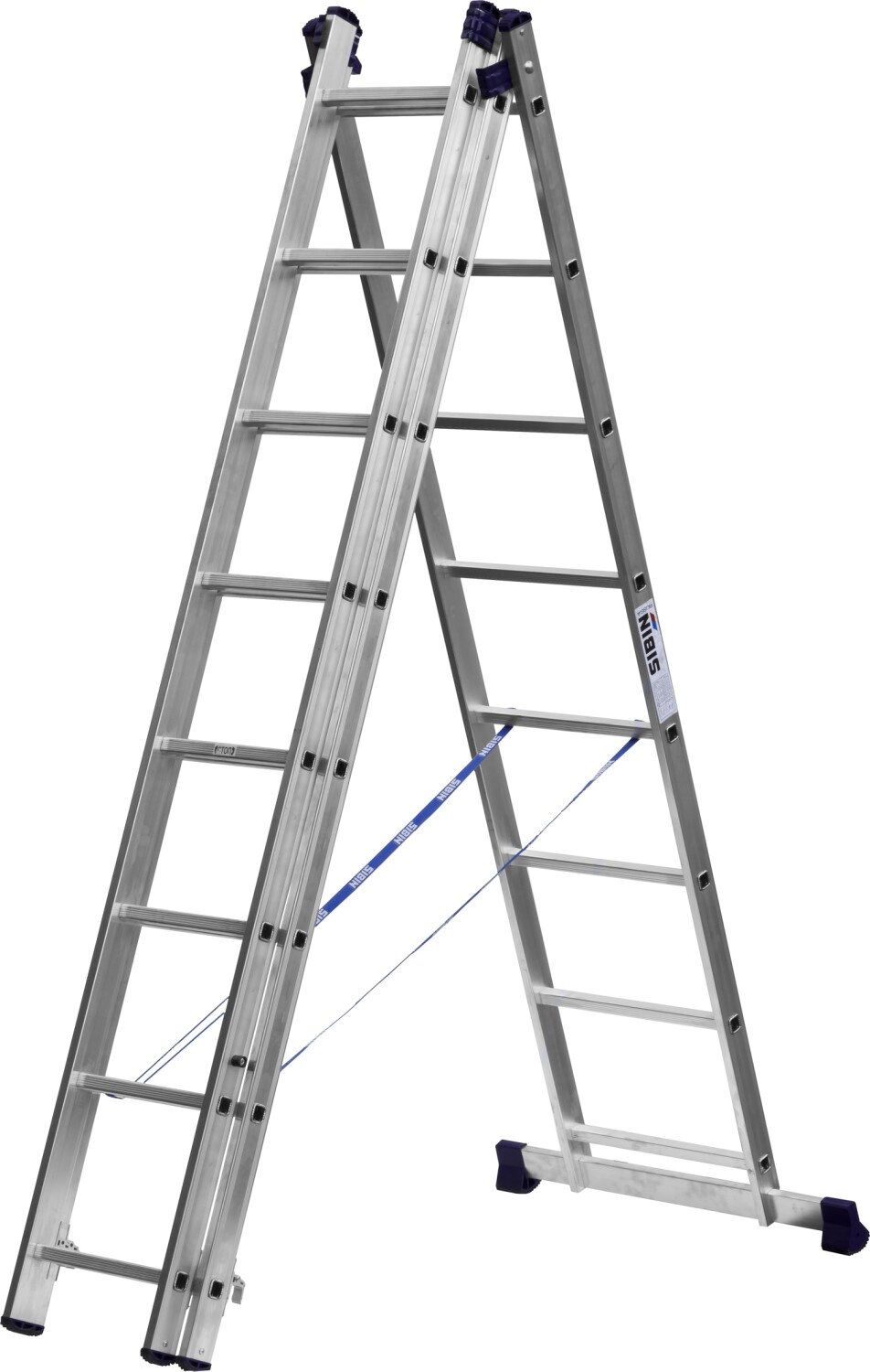 Трехсекционная лестница СИБИН, 8 ступеней, со стабилизатором, алюминиевая от компании ТД МЕЛОЧевка (товары для дома от метизов до картриджей) - фото 1