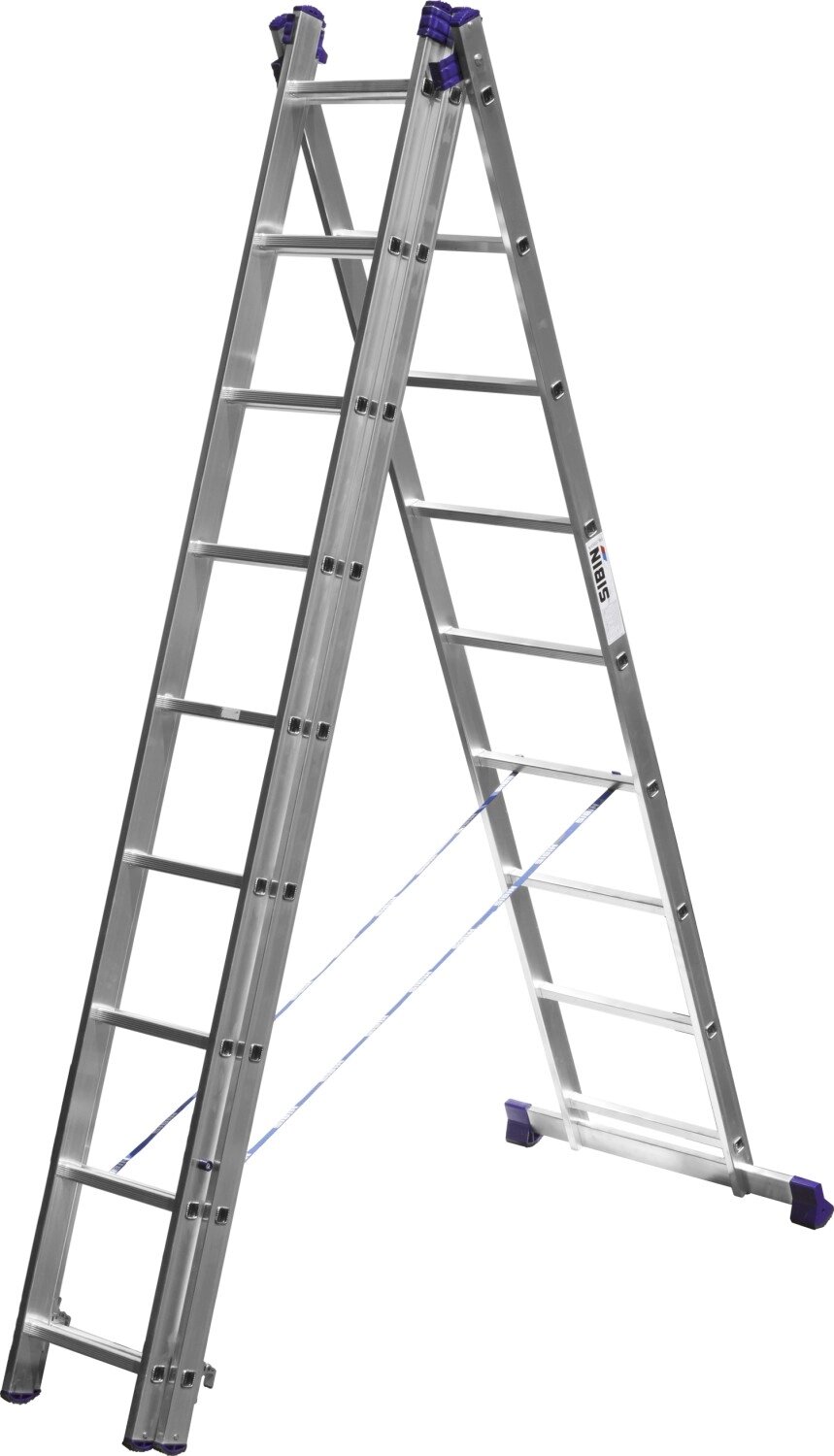 Трехсекционная лестница СИБИН, 9 ступеней, со стабилизатором, алюминиевая от компании ТД МЕЛОЧевка (товары для дома от метизов до картриджей) - фото 1