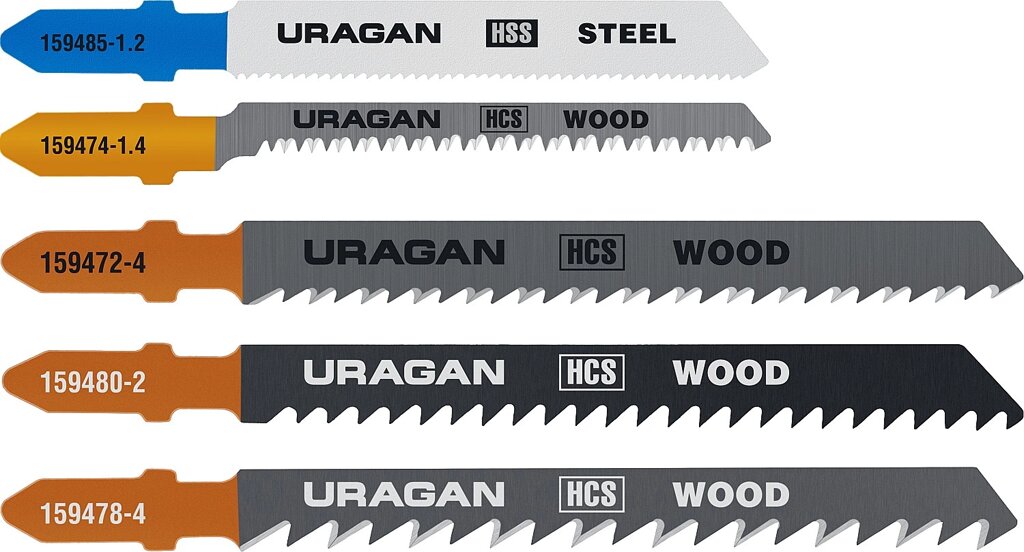 URAGAN T-хвост., по металлу/дереву, 5 шт, набор полотна для лобзика (159488-H5) от компании ТД МЕЛОЧевка (товары для дома от метизов до картриджей) - фото 1