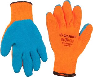 Утеплённые перчатки ЗУБР УРАЛ, акрил, рельефное латексное покрытие, сигнальный цвет, размер L-XL