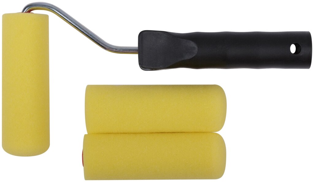 Валик поролоновый желтый с ручкой "мини" 100 мм + 2 сменных ролика от компании ТД МЕЛОЧевка (товары для дома от метизов до картриджей) - фото 1