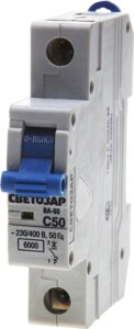 Выключатель автоматический СВЕТОЗАР 1-полюсный, 50 A,C″откл. сп. 6 кА, 230 / 400 В