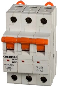 Выключатель автоматический СВЕТОЗАР 3-полюсный, 63 A,C″откл. сп. 10 кА, 400 В