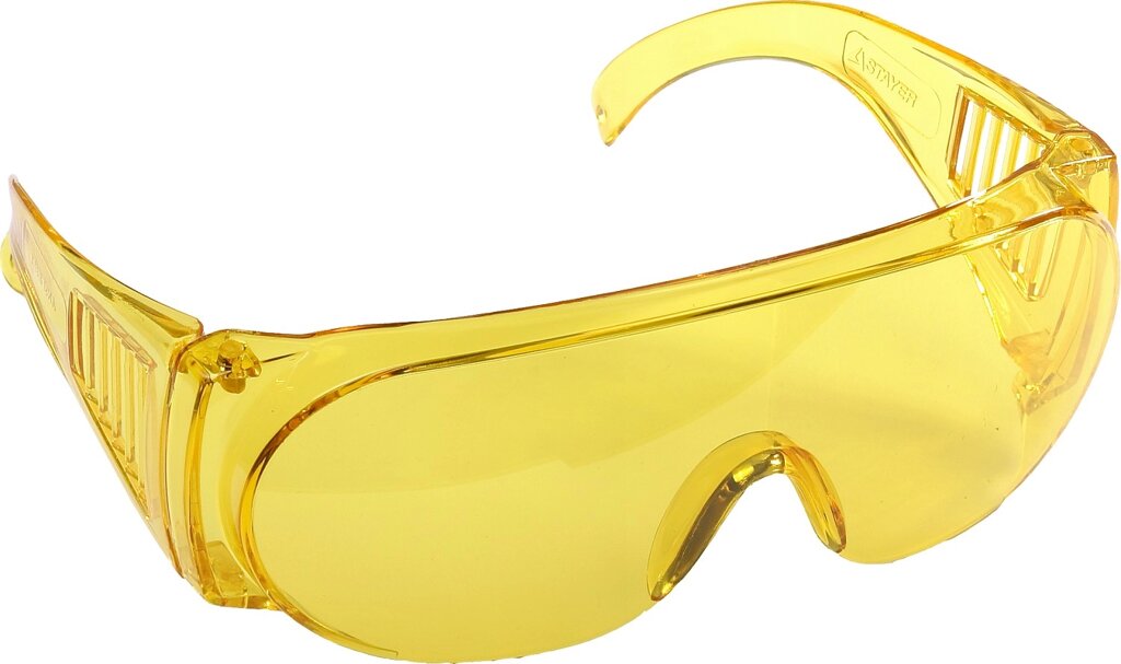 Защитные жёлтые очки STAYER MX-3 монолинза с дополнительной боковой защитой и вентиляцией, открытого типа от компании ТД МЕЛОЧевка (товары для дома от метизов до картриджей) - фото 1