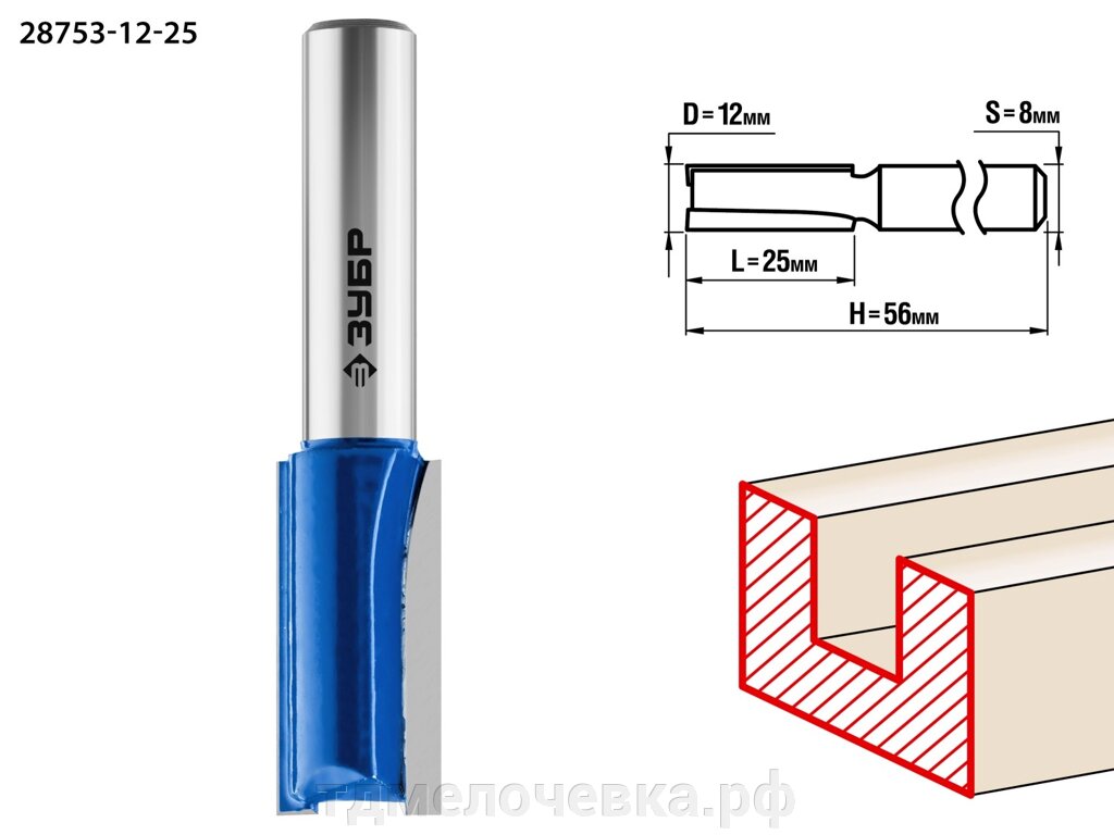 ЗУБР 12 x 25 мм, хвостовик 8 мм, фреза пазовая прямая, Профессионал (28753-12-25) от компании ТД МЕЛОЧевка (товары для дома от метизов до картриджей) - фото 1