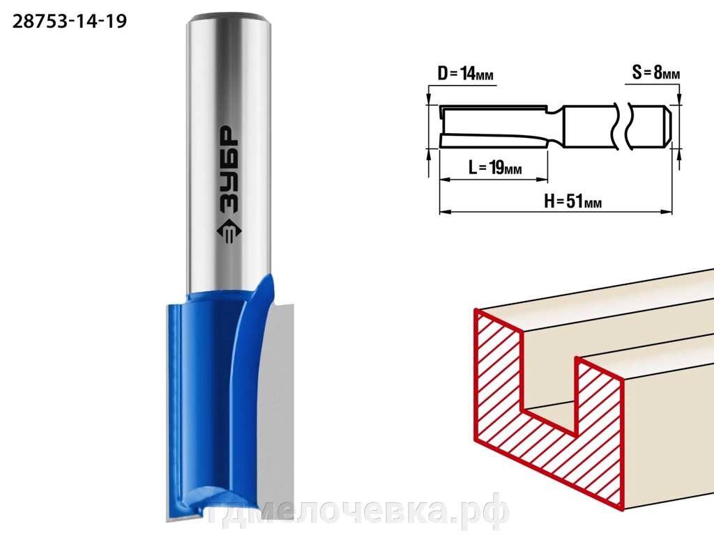 ЗУБР 14 x 19 мм, хвостовик 8 мм, фреза пазовая прямая, Профессионал (28753-14-19) от компании ТД МЕЛОЧевка (товары для дома от метизов до картриджей) - фото 1