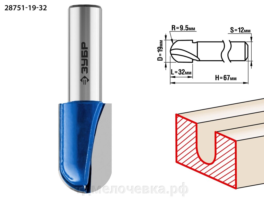 ЗУБР 19 x 32 мм, радиус 12.7 мм, фреза пазовая галтельная, Профессионал (28751-19-32) от компании ТД МЕЛОЧевка (товары для дома от метизов до картриджей) - фото 1
