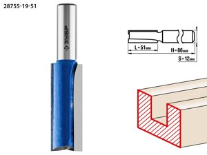 ЗУБР 19x51мм, хвостовик 12мм, фреза пазовая прямая с нижними подрезателями