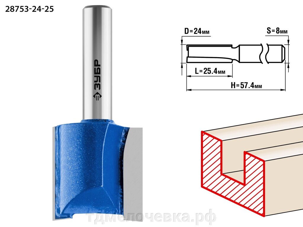 ЗУБР 24 x 25 мм, хвостовик 8 мм, фреза пазовая прямая, Профессионал (28753-24-25) от компании ТД МЕЛОЧевка (товары для дома от метизов до картриджей) - фото 1