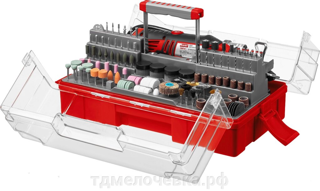 ЗУБР 242 предмета, 130 Вт, набор мини-насадок с гравером (ЗГ-130ЭК H242) от компании ТД МЕЛОЧевка (товары для дома от метизов до картриджей) - фото 1