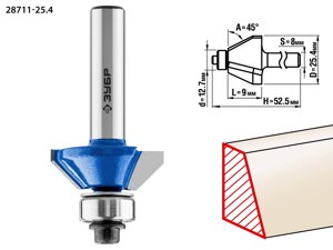 ЗУБР 25.4 x 8 мм, фреза кромочная калевочная (фасочная)9, Профессионал (28711-25.4)