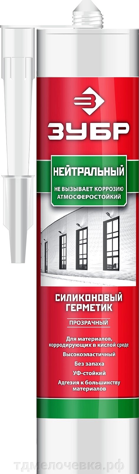 ЗУБР 280 мл, прозрачный, нейтральный силиконовый герметик (41237-2) от компании ТД МЕЛОЧевка (товары для дома от метизов до картриджей) - фото 1