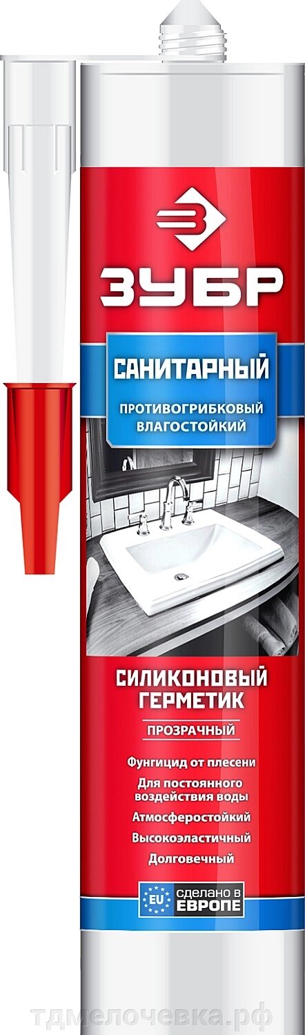 ЗУБР 280 мл, прозрачный, санитарный силиконовый герметик (41235-2) от компании ТД МЕЛОЧевка (товары для дома от метизов до картриджей) - фото 1