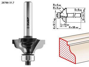 ЗУБР 31.7 x 13 мм, радиус 4 мм, фреза кромочная калевочная №3, Профессионал (28786-31.7)
