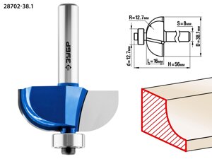 ЗУБР 38.1x16мм, радиус 12.7мм, фреза кромочная калевочная №2