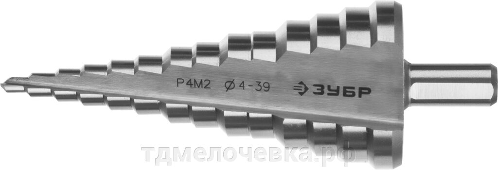 ЗУБР 4-39 мм, 14 ступеней, сталь Р4М2, ступенчатое сверло (29665-4-39-14) от компании ТД МЕЛОЧевка (товары для дома от метизов до картриджей) - фото 1