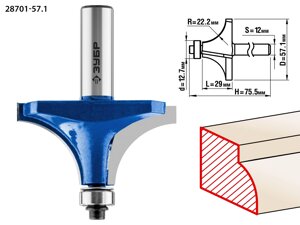 ЗУБР 57,1x29мм, радиус 22мм, фреза кромочная калевочная №1
