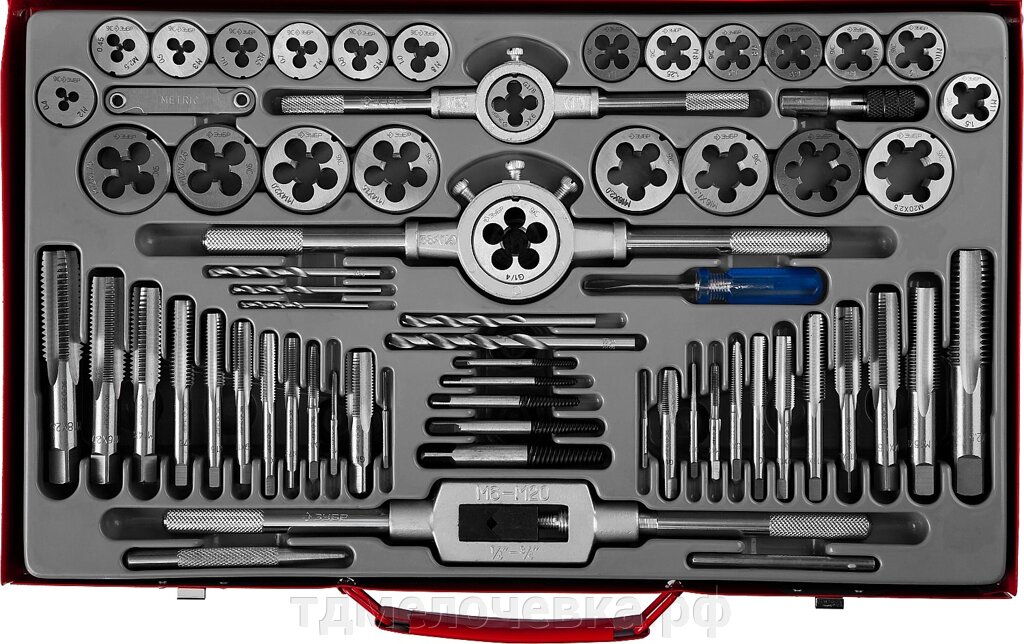 ЗУБР 65 предм., сталь 9ХС, набор метчиков и плашек (28118-H65) от компании ТД МЕЛОЧевка (товары для дома от метизов до картриджей) - фото 1