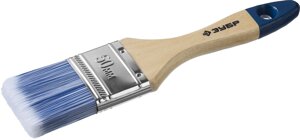 ЗУБР АКВА, 50 мм, 2″светлая искусственная щетина, деревянная ручка, для воднодисперсионных и акриловых ЛКМ, плоская