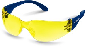 ЗУБР БАРЬЕР, открытого типа, жёлтые, облегчённые, линза устойчивая к царапинам и запотеванию, защитные очки,