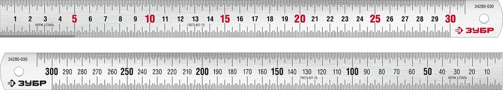 ЗУБР Про-30, длина 0.30 м, усиленная нержавеющая линейка, Профессионал (34280-030) от компании ТД МЕЛОЧевка (товары для дома от метизов до картриджей) - фото 1