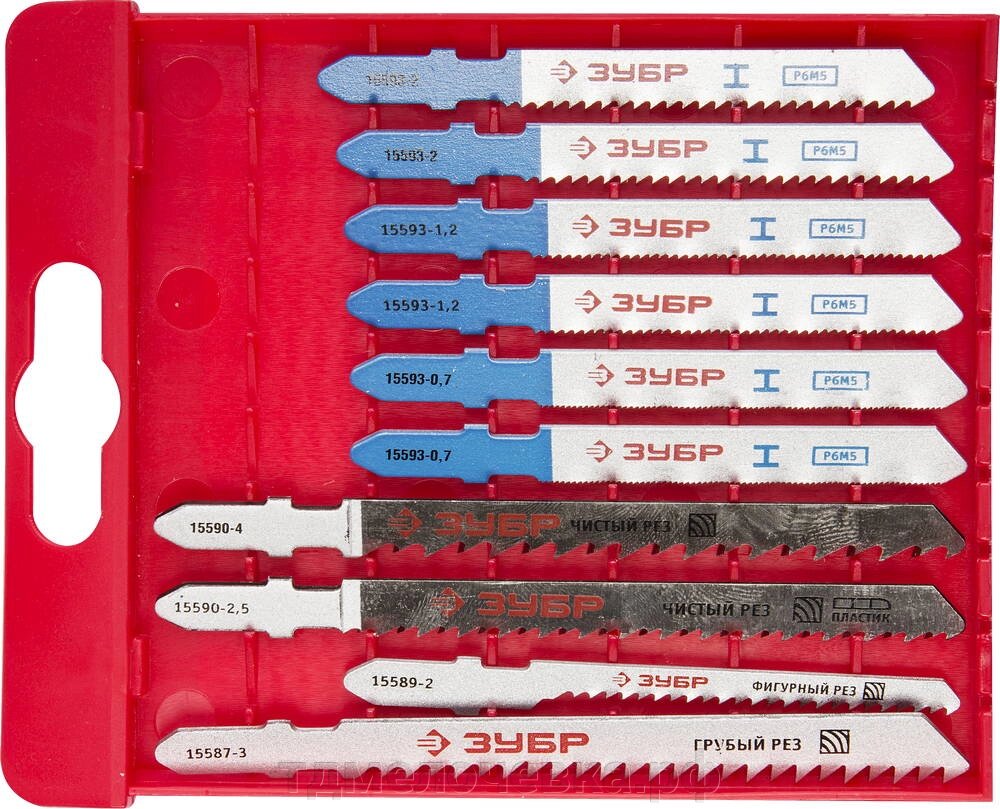 ЗУБР T-хвост., по дереву и металлу, пласт. бокс, 10 шт, набор полотен для лобзика (15586-H10) от компании ТД МЕЛОЧевка (товары для дома от метизов до картриджей) - фото 1
