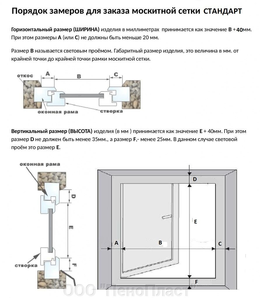 Замер москитной сетки Стандарт