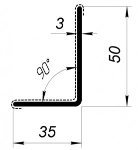 Угол 50*35*3 90 гр -6000 м. внутренний угол ламинация СТАНДАРТ +