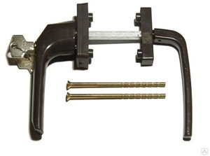 Двухсторонняя балконная ручка ассиметричная коричневая с ключом