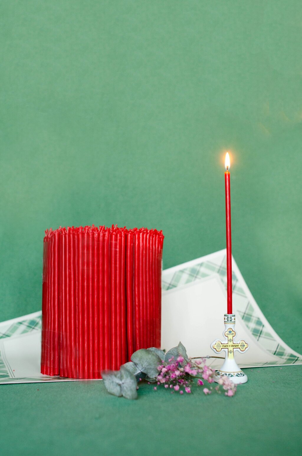 Свечи восковые церковные, красного цвета №100 2 кг от компании Восковые свечи Козельск - фото 1