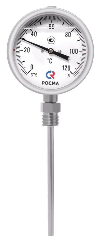 Росма БТ-52.220 100 мм Термометр коррозионностойкий с возможностью гидрозаполнения силиконом (радиальное присоединение) от компании ООО "СНАБГАЗКОМ" - фото 1