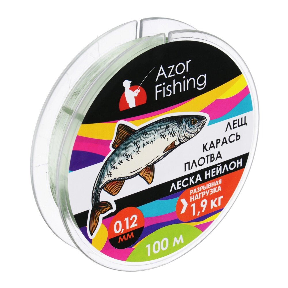 AZOR FISHING Леска "Лещ, Карась, Плотва", нейлон, 100м, 0,12мм, 1,9кг, зеленая от компании ООО "Барс" - фото 1