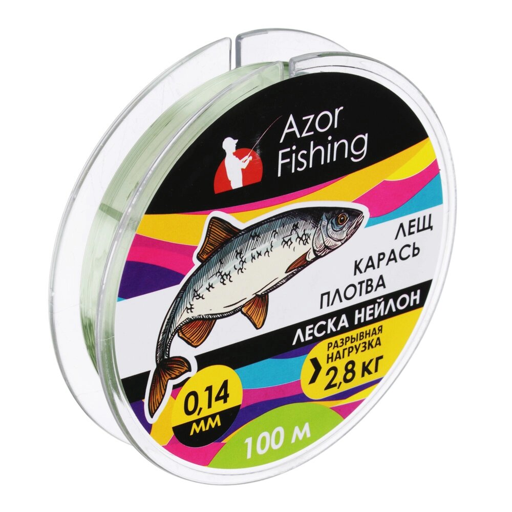 AZOR FISHING Леска "Лещ, Карась, Плотва", нейлон, 100м, 0,14мм, 2,8кг, зеленая от компании ООО "Барс" - фото 1