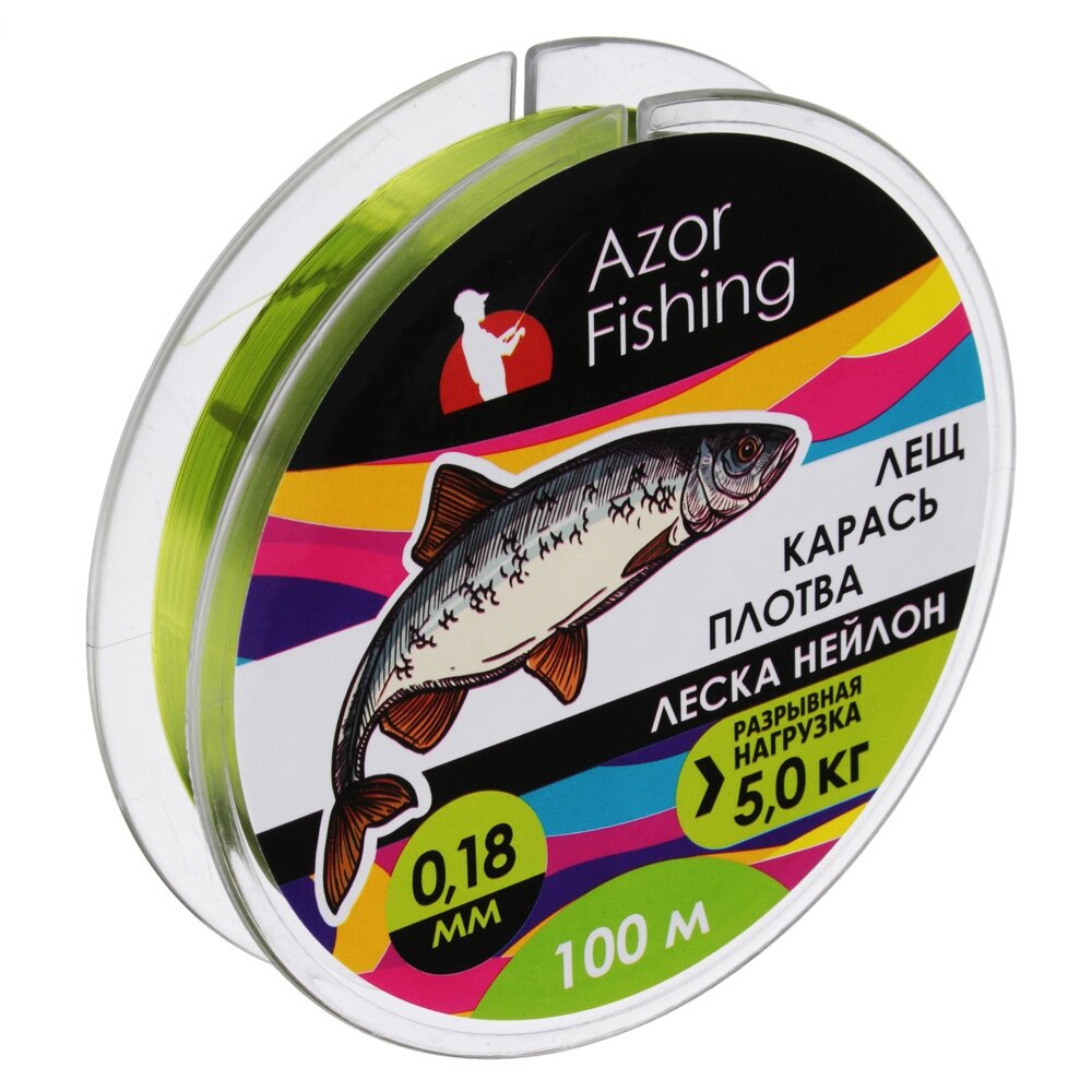 AZOR FISHING Леска "Лещ, Карась, Плотва", нейлон, 100м, 0,18мм, 5,0кг, зеленая от компании ООО "Барс" - фото 1