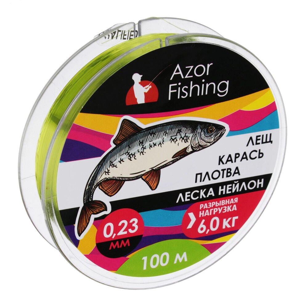 AZOR FISHING Леска "Лещ, Карась, Плотва", нейлон, 100м, 0,23мм, 6,0кг, зеленая от компании ООО "Барс" - фото 1