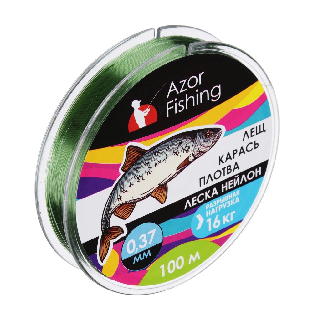 AZOR FISHING Леска "Лещ, Карась, Плотва", нейлон, 100м, 0,37мм, 16,0кг, зеленая от компании ООО "Барс" - фото 1