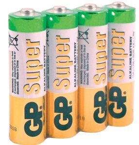 Батарейки 4шт/уп GP Super AA (LR06, 15А), алкалиновые, пальчиковые, в пленке, 15ARS-2SB4