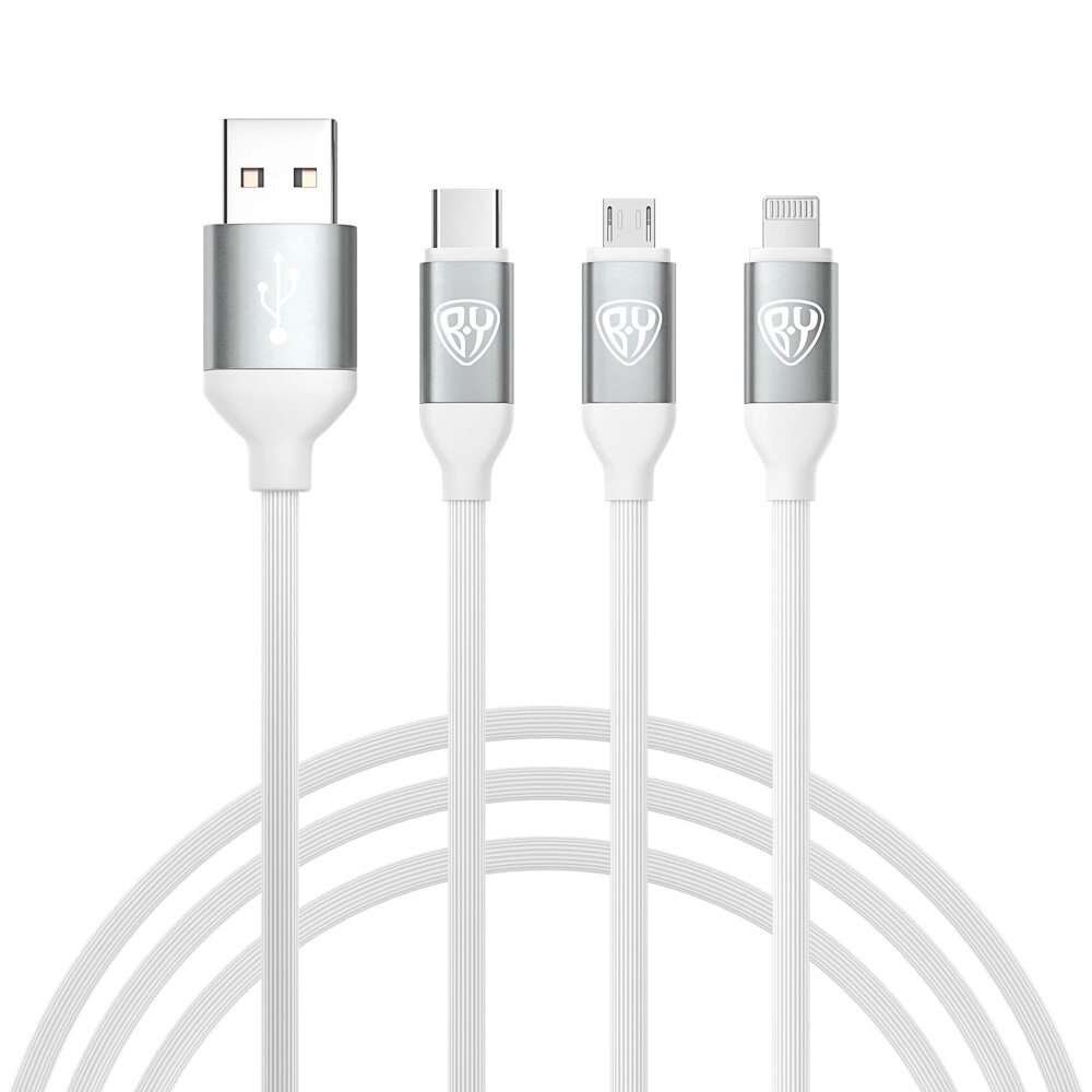 BY Кабель для зарядки 3 в 1, iP/Micro USB/Type-C, 1.5м, 2.4А, белый от компании ООО "Барс" - фото 1