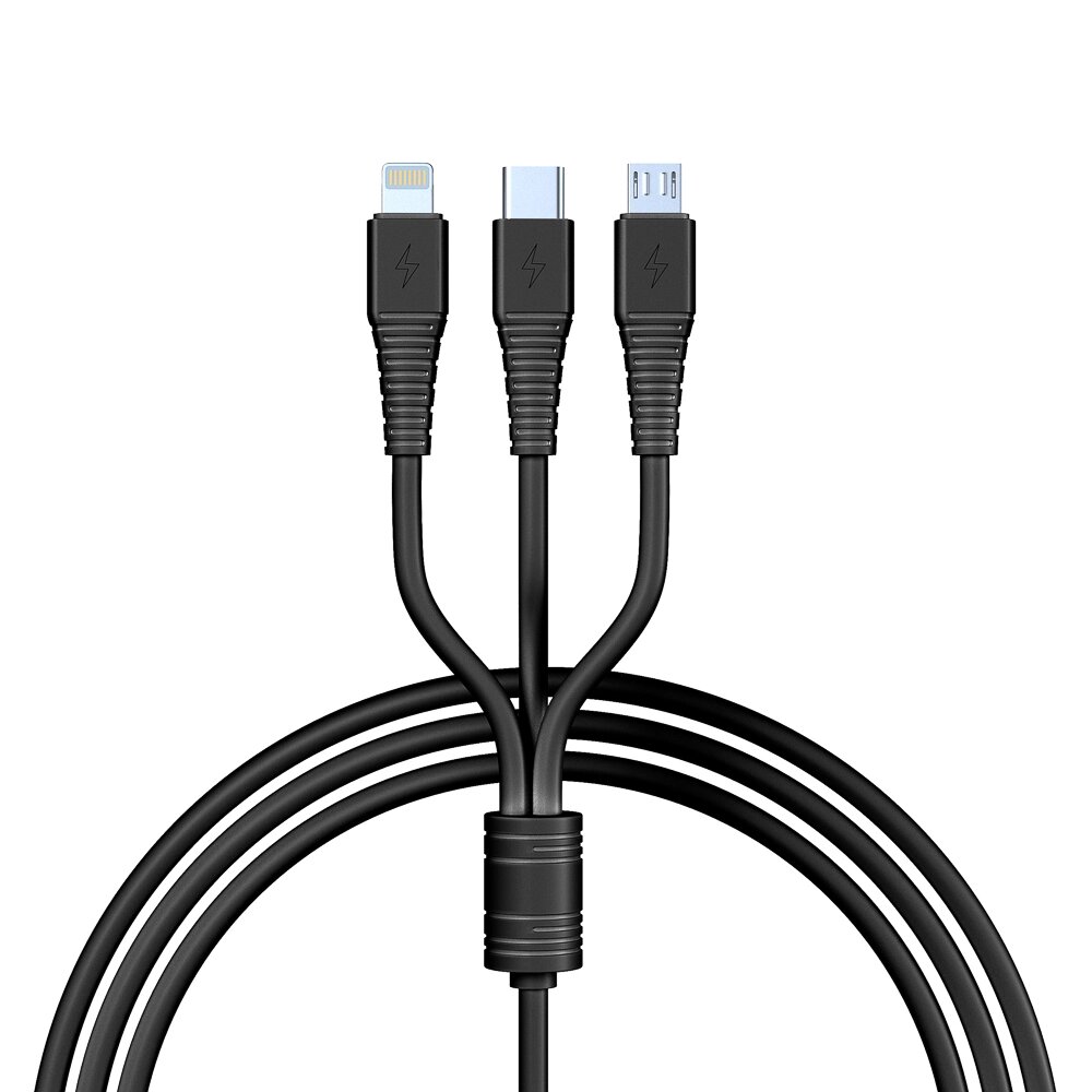 BY Кабель для зарядки 3 в 1 Классика iP/Micro USB/Type-C, 1м, 3A, черный от компании ООО "Барс" - фото 1