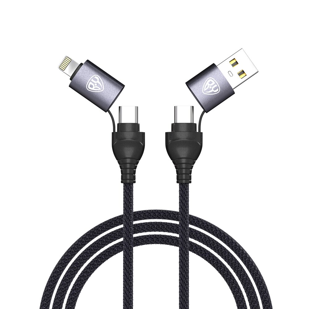 BY Кабель для зарядки Diverse 4в1 USB/iP/microUSB /Type-C, 1м, Быстрая зарядка 65W, тканевый, черный от компании ООО "Барс" - фото 1