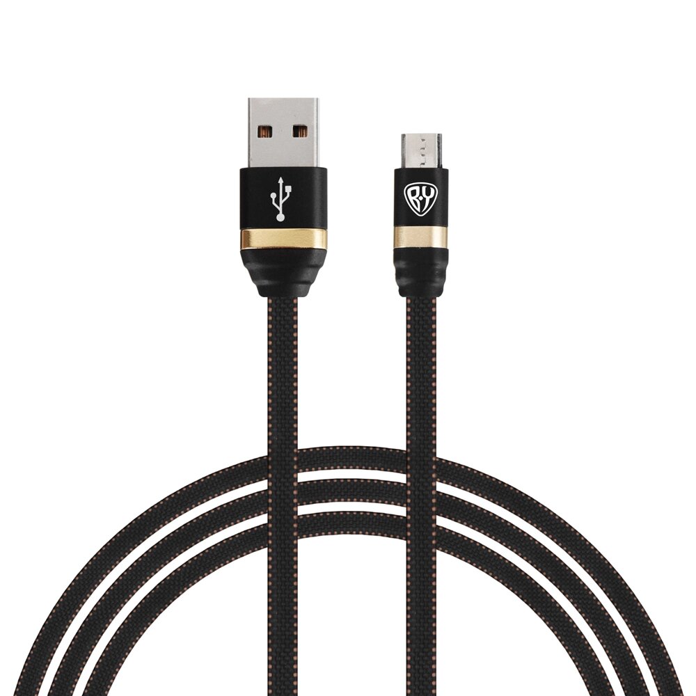 BY Кабель для зарядки Элегант Micro USB, 1м, 3А, быстрая зарядка QC3.0, тканевая оплётка, черный от компании ООО "Барс" - фото 1