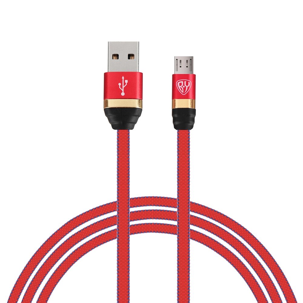 BY Кабель для зарядки Элегант Micro USB, 1м, 3А, быстрая зарядка QC3.0, тканевая оплётка, красный от компании ООО "Барс" - фото 1