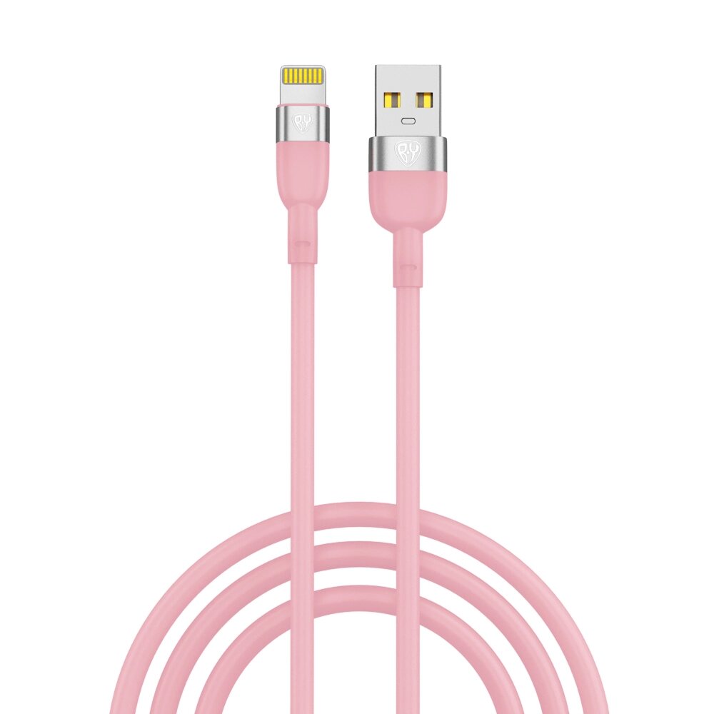 BY Кабель для зарядки Live iP, 1м, 2.4A, силиконовая оплетка, розовый от компании ООО "Барс" - фото 1