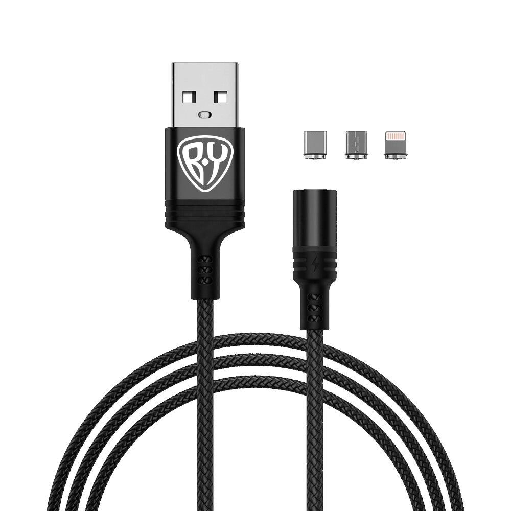 BY Кабель для зарядки Магнитный 3 в 1, iP/Micro USB/Type-C, 1м, 2.1А, черный от компании ООО "Барс" - фото 1