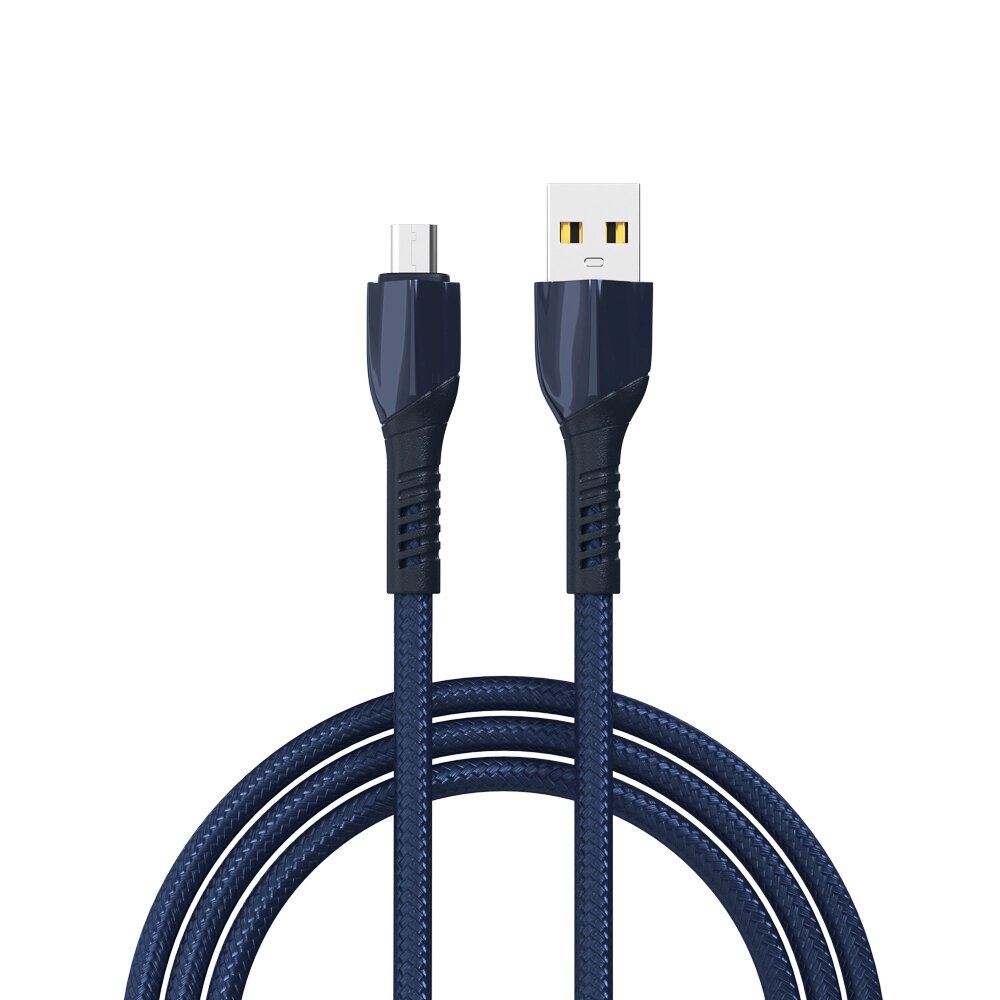 BY Кабель для зарядки Navy microUSB, 1м, Быстрая зарядка 3А, QC, PD 20W, тканевый, синий от компании ООО "Барс" - фото 1