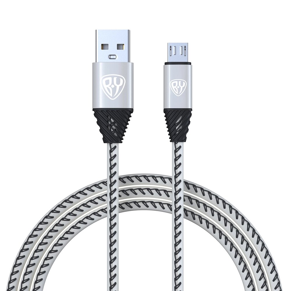 BY Кабель для зарядки Премиум Micro USB, 1м, 2А, кожаная оплётка, серебристый от компании ООО "Барс" - фото 1