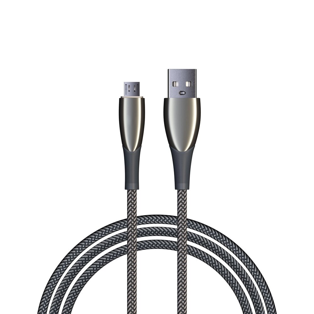 BY Кабель для зарядки Сириус Micro USB, 1м, 3А, Быстрая зарядка QC3.0, штекер металл, серый от компании ООО "Барс" - фото 1