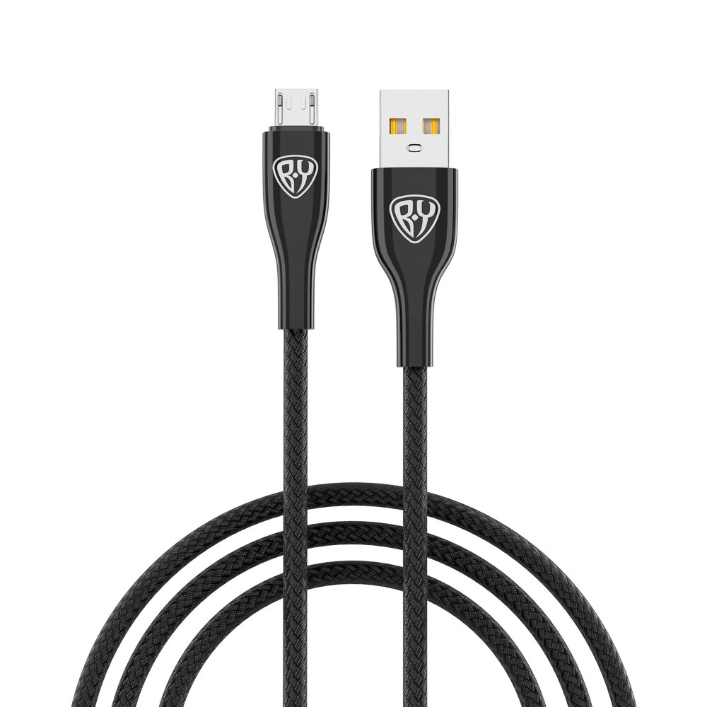 BY Кабель для зарядки Smart Micro USB, 1м, 3A, Быстрая зарядка QC 3.0, тканевая оплетка, черный от компании ООО "Барс" - фото 1