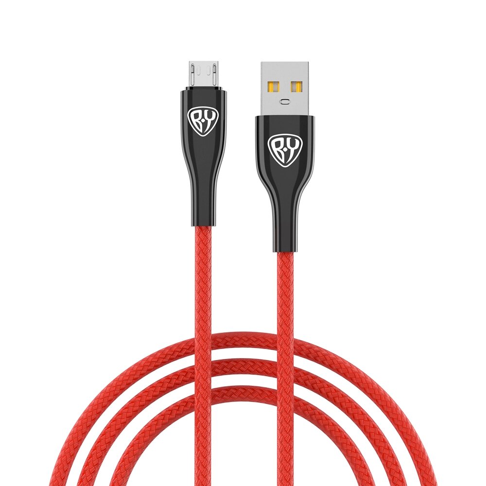 BY Кабель для зарядки Smart Micro USB, 1м, 3A, Быстрая зарядка QC 3.0, тканевая оплетка, красный от компании ООО "Барс" - фото 1